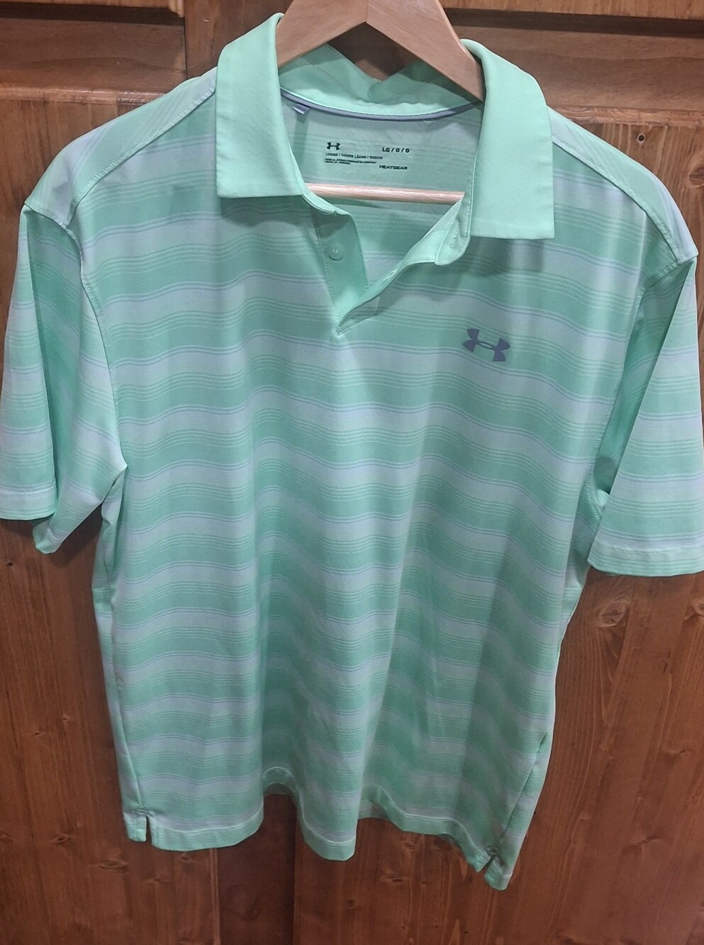 Under Armour Mint Green Striped Performance Polo Mens Size Large Loose Fit